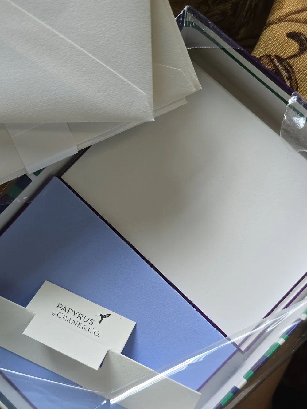 Papyrus Crane & Co. Striped Stationery Gift Box - Green, Blue Card Envelope Set
